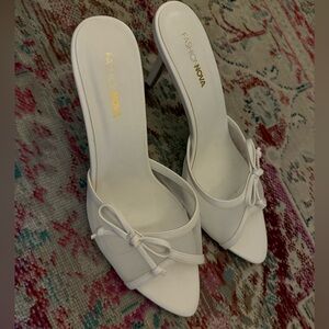 Fashion Nova White Bow Bridal Heels